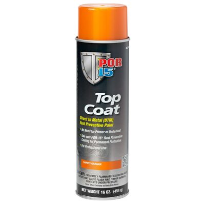 POR-15 INC 46218 Top Coat DTM Paint, 15 oz Aerosol Can, Safety Orange, Liquid, 30 to 60 min Curing