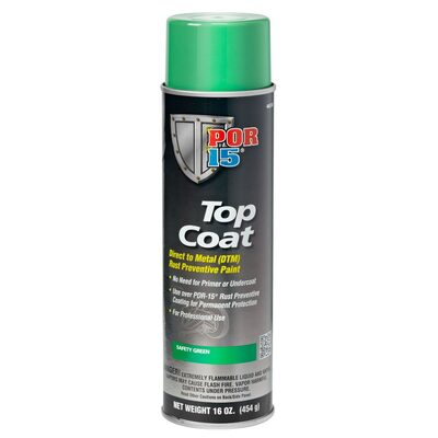 POR-15 INC 46518 Top Coat DTM Paint, 15 oz Aerosol Can, Safety Green, Liquid, 30 to 60 min Curing