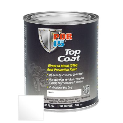 POR-15 INC 46804 Top Coat DTM Paint, 1 qt Can, White, Liquid, 30 to 60 min Curing