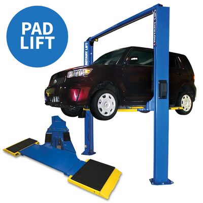 Rotary SPOA7 - 2- Stage Low Profile Two-Post Lift, Asymmetrical w/ Movable Pad and 2' Extension (7,000 LB. Capacity)  73 5/8" Rise