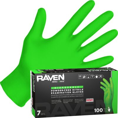 SAS Safety Raven InVue Powder-Free Exam Grade Nitrile Disposable Gloves - 7 Mil - 100PK - Large
