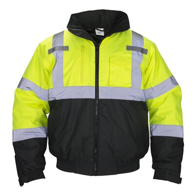 SAS Safety Class-3 Hooded Reflective Yellow Bomber Jacket, Size