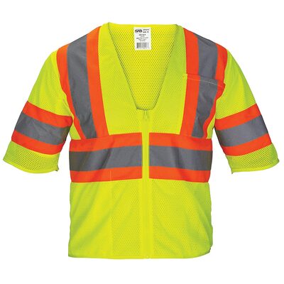 Class-3 Mesh Yellow Safety Vest w/ Front Zipper, XXXXL