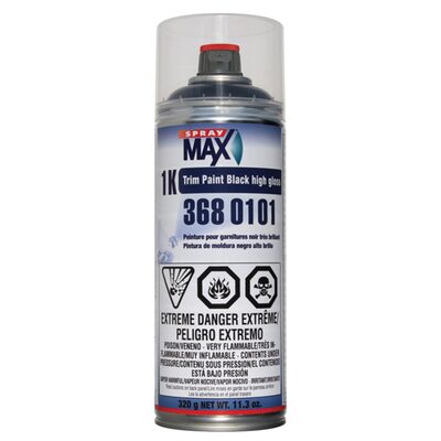 SprayMax 3680101 1K Trim Paint, 11.3 oz Aerosol Can, Gloss Black, Liquid, 5.4 sq-ft Coverage