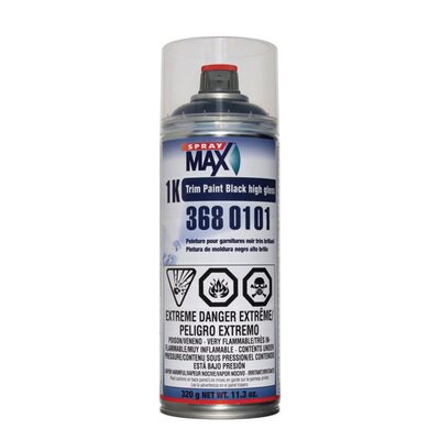 SprayMax 3680102 1K Trim Paint, 10.5 oz Aerosol Can, Satin Black, Liquid, 5.4 sq-ft Coverage