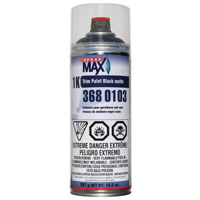 SprayMax 3680103 1K Trim Paint, 10.5 oz Aerosol Can, Matt Black, Liquid, 5.4 sq-ft Coverage