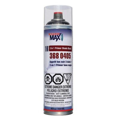 SprayMax 3680405 3 in 1 Primer, 500 mL Aerosol Can, Matte Black, 5.4 to 8.1 sq-ft Coverage