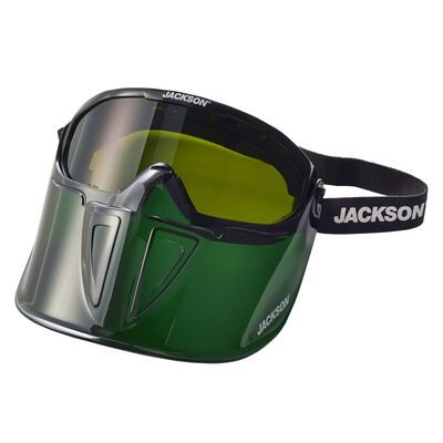 Jackson Safety Safety Goggle - GPL500 Premium Series - Shade 3 IR Lens - Anti-Fog - with Flip-Up Detachable Face Shield - Green Body