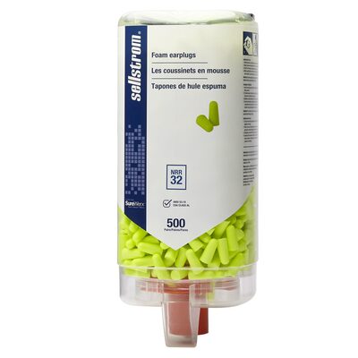 Sellstrom Earplugs - Disposable - Foam Bullet Shape - Uncorded - NRR 32 - Hi-Viz Green - 500 Pair Wall Dispenser