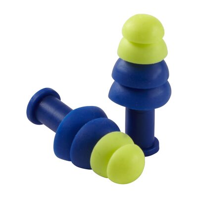 Sellstrom Earplugs - Reusable - Tapered - Uncorded - Blue/Hi-Viz Green - NRR 27 - 100 Pair Dispenser Box