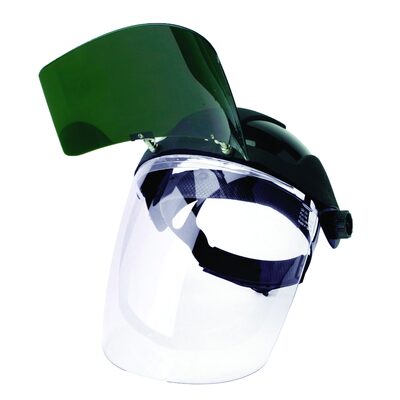 Sellstrom Face Shield - DP4 Series - 9" x 12.125" x 0.060" Window - Clear AF with Shade 5 IR Flip Visor - Ratcheting Headgear