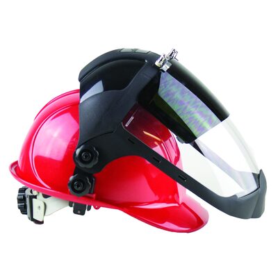 Sellstrom Face Shield - DP4 Series - 9" x 12.125" x 0.060" Window - Clear AF with Shade 8 IR Flip Visor - Universal Hard Hat Slot Adaptor Headgear - with Chin Guard