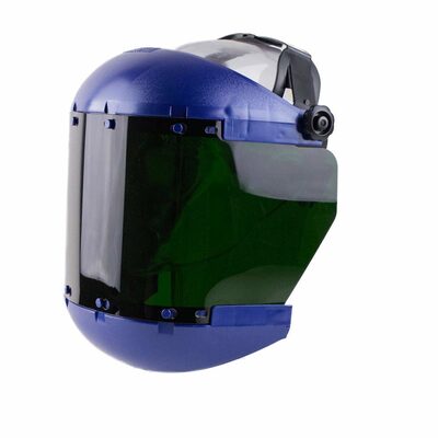 Sellstrom Face Shield - 380 Series - 6.5" x 19.5" x 0.040" Window - Shade 5 IR - Universal Hard Hat Slot Adapter Headgear - Dual Crown