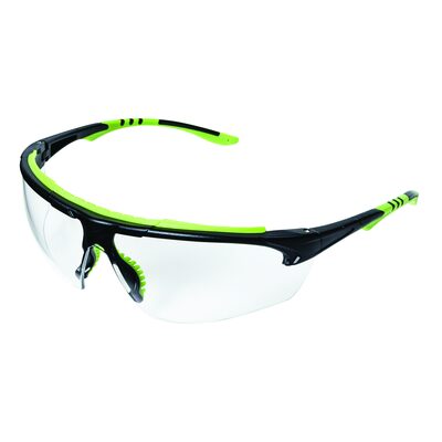 Sellstrom Safety Glasses - XP410 Series - Clear Lens - Black/Green Frame - Sta-Clear&reg; AF/HC