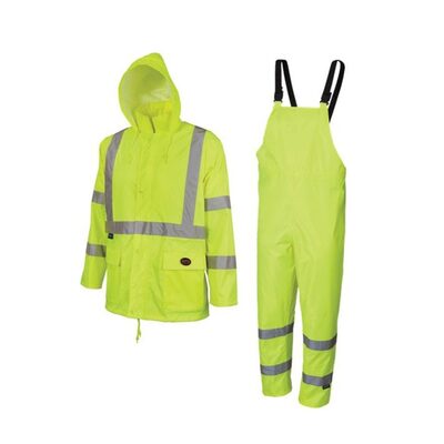 Pioneer 150D Oxford Poly/PVC Waterproof Rainsuit  - Color:  Hi-Viz Yellow/Green  - Size: XL