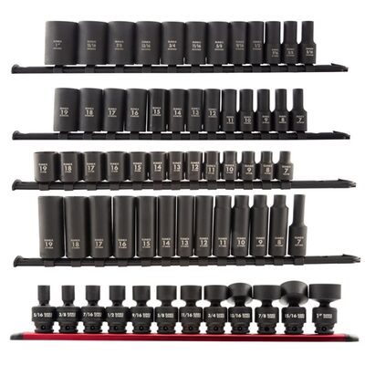 SUNEX TOOLS 63 Piece 3/8&rdquo; Dr. Impact Socket Rails