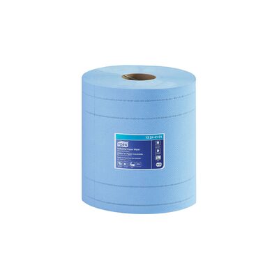 Tork Molnlycke 13244101 Industrial Centerfeed Paper Wiper, 10.4 in Dia x 492.19 ft L x 11 in W, 375, Blue, 4 Plys