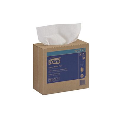 Tork Molnlycke 192127 Pop-Up Box Wiper Plus, 16-1/4 in L x 9-1/4 in W, 100, Paper/Double Re-Creped, White, 1 Plys