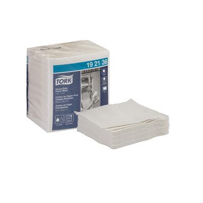 Tork Molnlycke 192136 Heavy Duty 1/4 Fold Wiper, 13 in L x 12-1/2 in W, 56, Paper/Double Re-Creped, White, 1 Plys