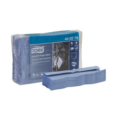 Tork Molnlycke 440278 Top-Pak Industrial Wiper, 10.4 in Dia x 123 ft L Roll, 90, Paper, Blue, 4 Plys