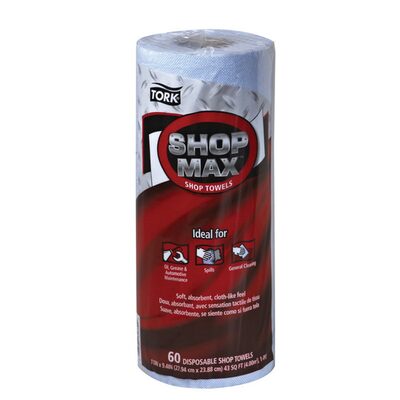 Tork Molnlycke ShopMax 450360 Dry Wipe Towel Roll, 47 ft L x 11 in W Roll, 30, Paper, Blue, 1 Plys