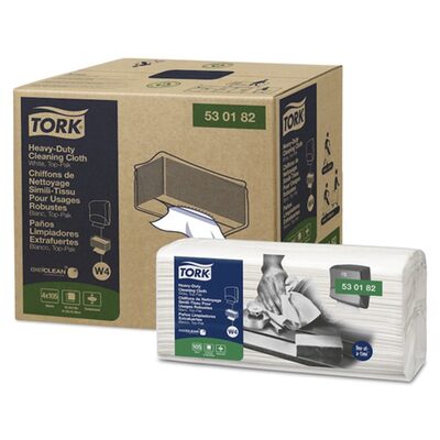 Tork Molnlycke 530182 Heavy-Duty Premium Cleaning Cloth, 16.34 in L, 14 in W Unfolded, Paper, White, 1-Ply