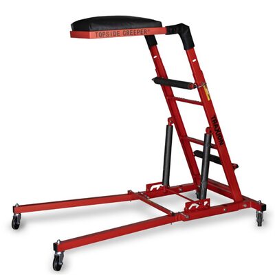Traxion 3-106 Quality Economy Topside Creeper - Red with Expanded Metal Steps and Velcro Stomach Pads with Tool Loops