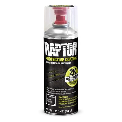 U Pol Products RAPTOR UP4883 2K Bedliner Aerosol, 13.2 oz Aerosol Can, Black, 14.5 square feet Coverage, 5 to 7 Days Curing