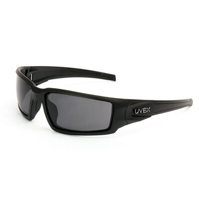 Uvex Hypershock Safety Glasses, Black Frame with Gray Lens, HydroShield Anti-Fog Coating - S2941HS