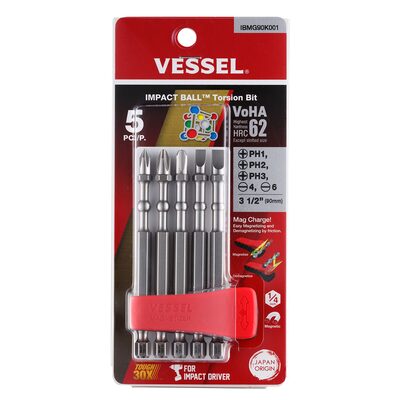 Vessel Tools IMPACT BALL Torsion Bit ASSORTx90 5PC. (MCH)
