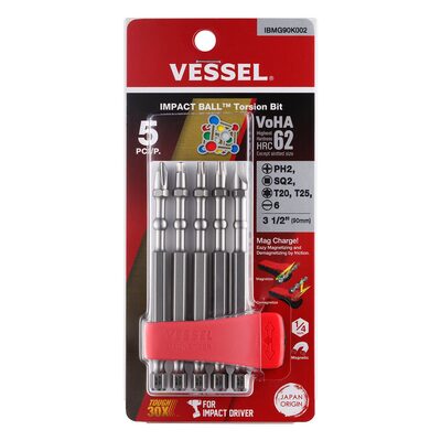 Vessel Tools IMPACT BALL Torsion Bit ASSORTx90 5PC. (MCH)