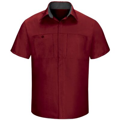 Workwear Outfitters Men's Short Sleeve Perform Plus Shop Shirt w/ Oilblok Tech Red/Charcoal, Large